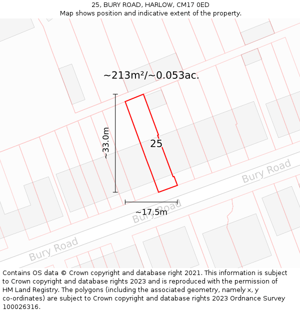 25, BURY ROAD, HARLOW, CM17 0ED: Plot and title map