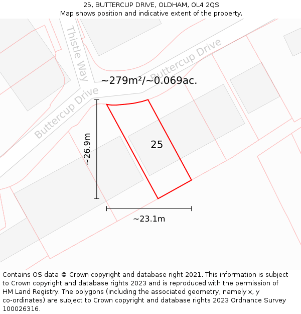 25, BUTTERCUP DRIVE, OLDHAM, OL4 2QS: Plot and title map