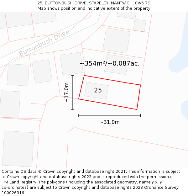 25, BUTTONBUSH DRIVE, STAPELEY, NANTWICH, CW5 7SJ: Plot and title map