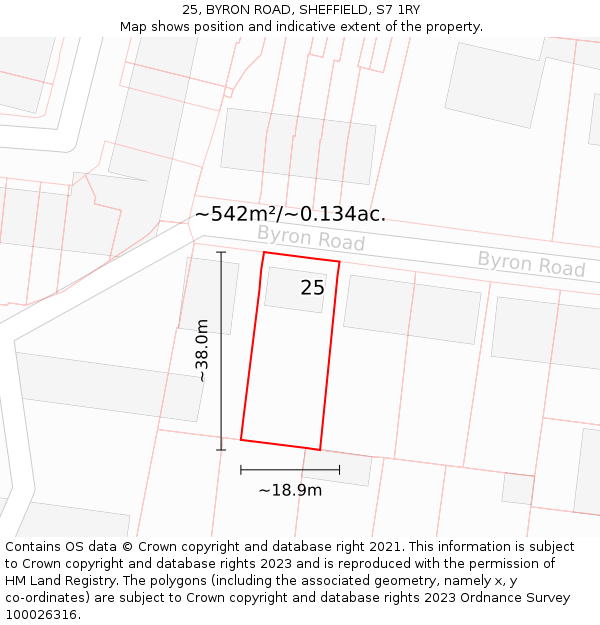 25, BYRON ROAD, SHEFFIELD, S7 1RY: Plot and title map
