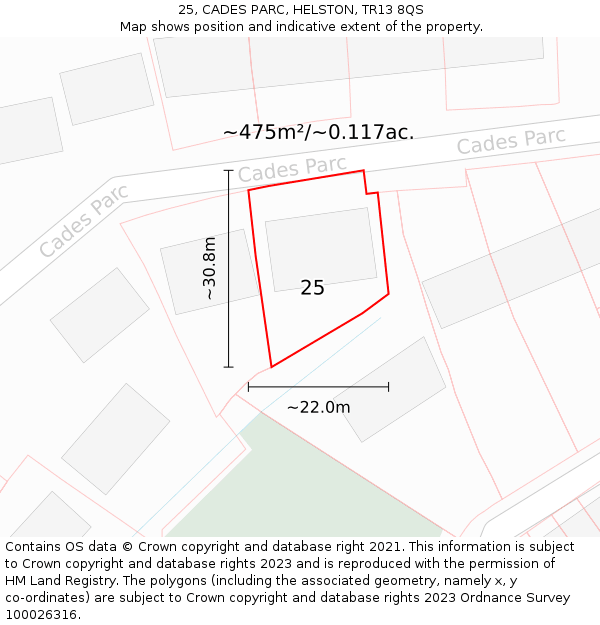 25, CADES PARC, HELSTON, TR13 8QS: Plot and title map