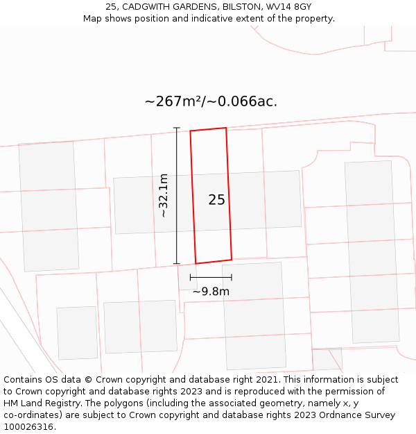 25, CADGWITH GARDENS, BILSTON, WV14 8GY: Plot and title map