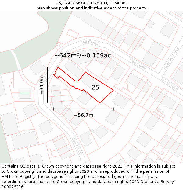 25, CAE CANOL, PENARTH, CF64 3RL: Plot and title map