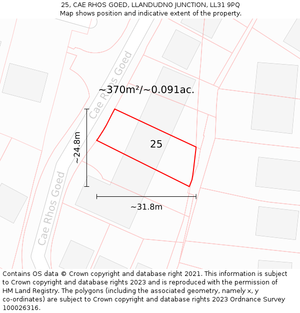 25, CAE RHOS GOED, LLANDUDNO JUNCTION, LL31 9PQ: Plot and title map