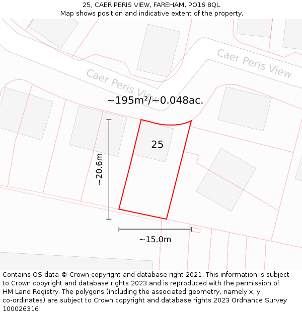 25, CAER PERIS VIEW, FAREHAM, PO16 8QL: Plot and title map