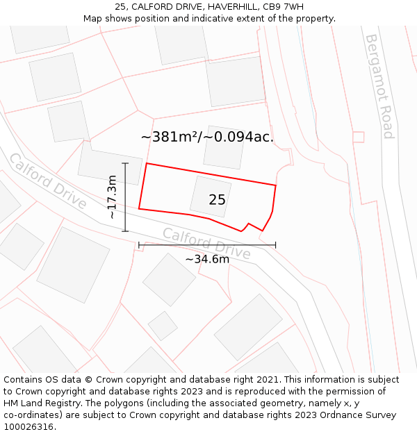 25, CALFORD DRIVE, HAVERHILL, CB9 7WH: Plot and title map