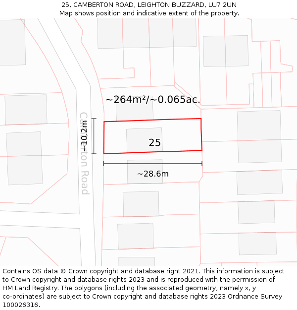 25, CAMBERTON ROAD, LEIGHTON BUZZARD, LU7 2UN: Plot and title map