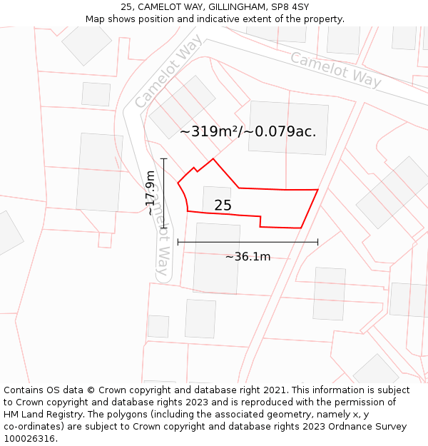 25, CAMELOT WAY, GILLINGHAM, SP8 4SY: Plot and title map