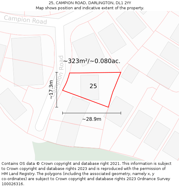25, CAMPION ROAD, DARLINGTON, DL1 2YY: Plot and title map