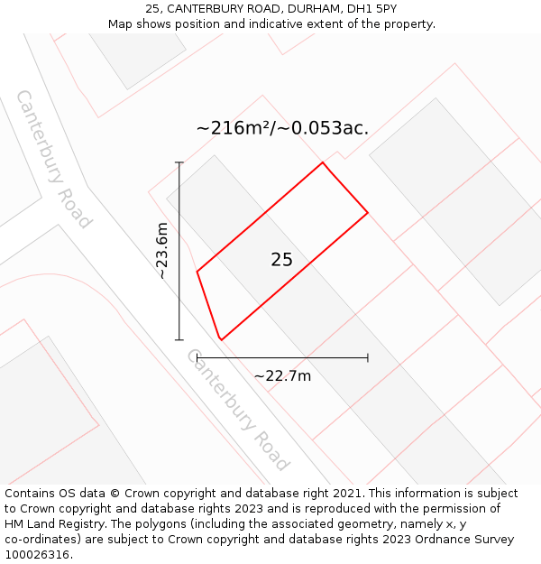 25, CANTERBURY ROAD, DURHAM, DH1 5PY: Plot and title map