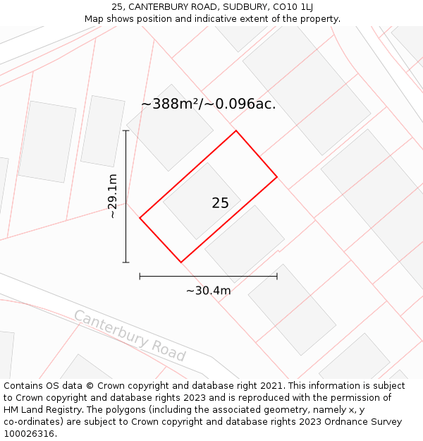 25, CANTERBURY ROAD, SUDBURY, CO10 1LJ: Plot and title map