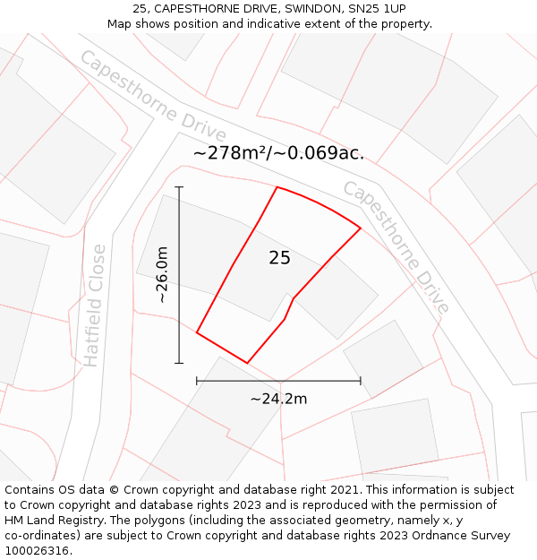 25, CAPESTHORNE DRIVE, SWINDON, SN25 1UP: Plot and title map