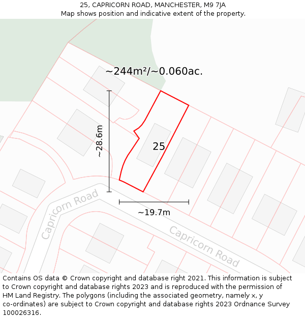 25, CAPRICORN ROAD, MANCHESTER, M9 7JA: Plot and title map