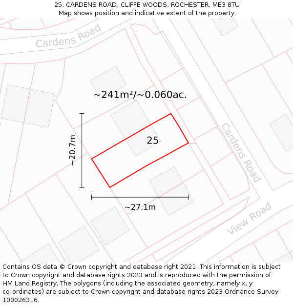 25, CARDENS ROAD, CLIFFE WOODS, ROCHESTER, ME3 8TU: Plot and title map