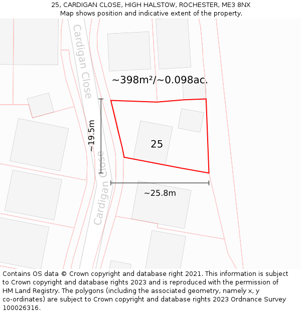 25, CARDIGAN CLOSE, HIGH HALSTOW, ROCHESTER, ME3 8NX: Plot and title map