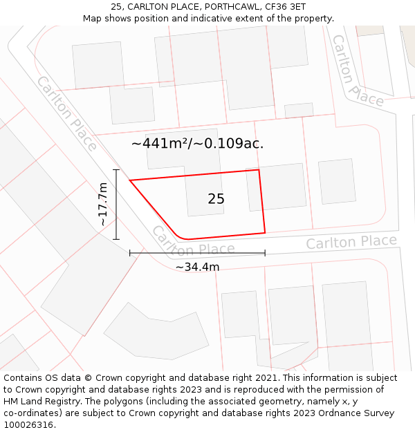 25, CARLTON PLACE, PORTHCAWL, CF36 3ET: Plot and title map