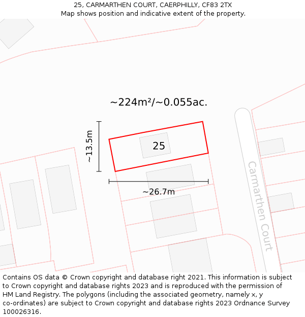 25, CARMARTHEN COURT, CAERPHILLY, CF83 2TX: Plot and title map