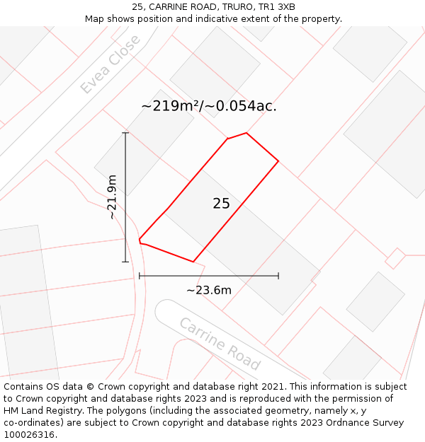 25, CARRINE ROAD, TRURO, TR1 3XB: Plot and title map