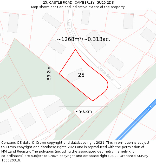 25, CASTLE ROAD, CAMBERLEY, GU15 2DS: Plot and title map