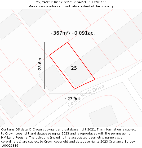 25, CASTLE ROCK DRIVE, COALVILLE, LE67 4SE: Plot and title map