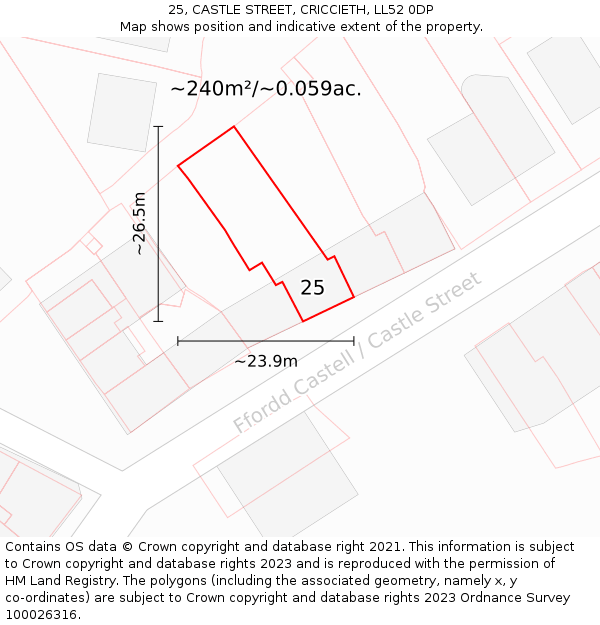 25, CASTLE STREET, CRICCIETH, LL52 0DP: Plot and title map