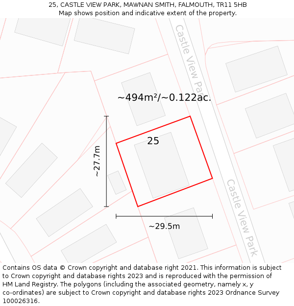25, CASTLE VIEW PARK, MAWNAN SMITH, FALMOUTH, TR11 5HB: Plot and title map