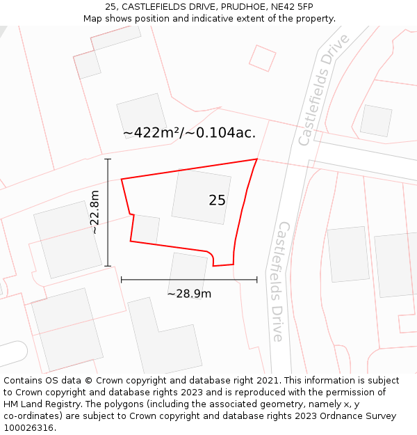 25, CASTLEFIELDS DRIVE, PRUDHOE, NE42 5FP: Plot and title map