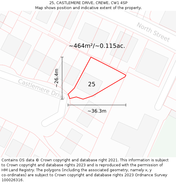 25, CASTLEMERE DRIVE, CREWE, CW1 4SP: Plot and title map