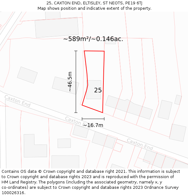 25, CAXTON END, ELTISLEY, ST NEOTS, PE19 6TJ: Plot and title map