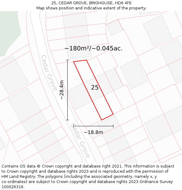 25, CEDAR GROVE, BRIGHOUSE, HD6 4FE: Plot and title map