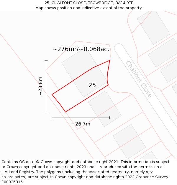 25, CHALFONT CLOSE, TROWBRIDGE, BA14 9TE: Plot and title map