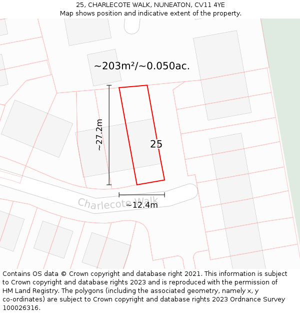 25, CHARLECOTE WALK, NUNEATON, CV11 4YE: Plot and title map