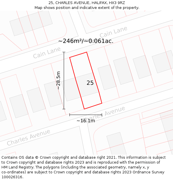 25, CHARLES AVENUE, HALIFAX, HX3 9RZ: Plot and title map