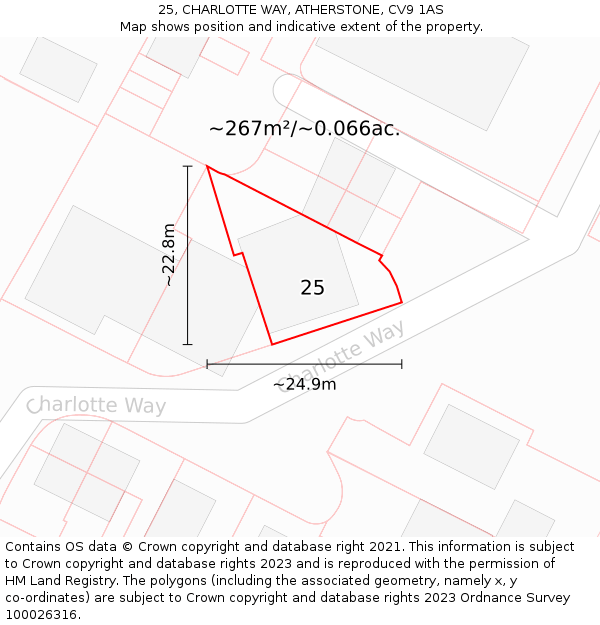 25, CHARLOTTE WAY, ATHERSTONE, CV9 1AS: Plot and title map