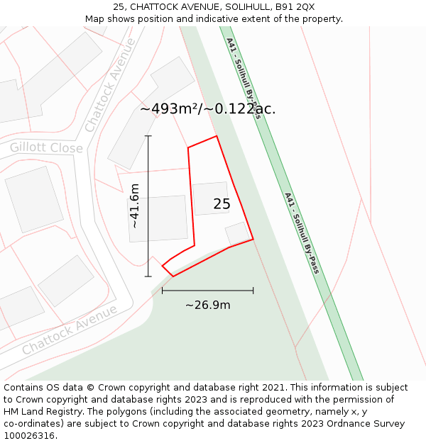 25, CHATTOCK AVENUE, SOLIHULL, B91 2QX: Plot and title map