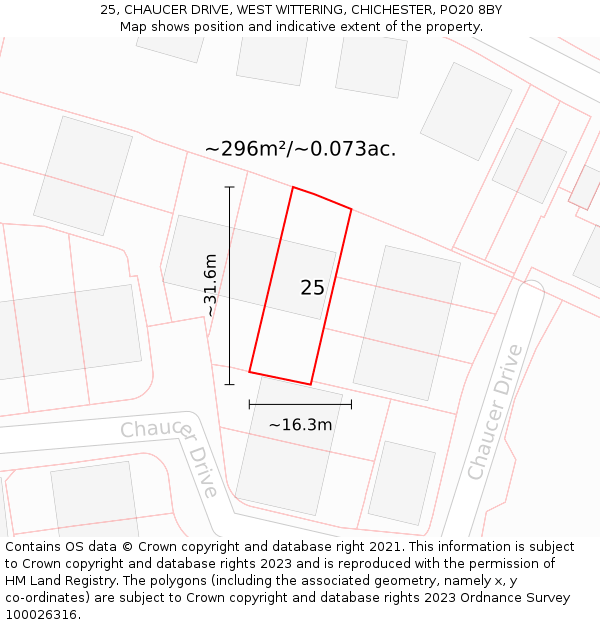 25, CHAUCER DRIVE, WEST WITTERING, CHICHESTER, PO20 8BY: Plot and title map