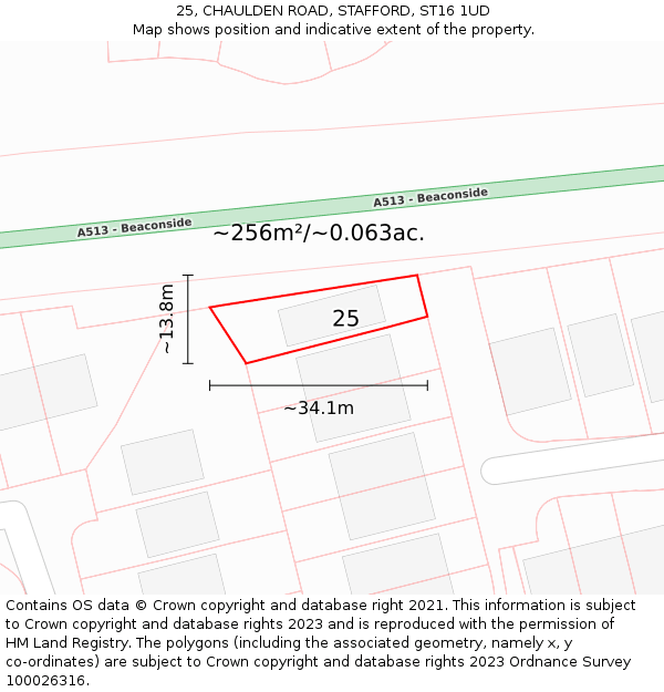 25, CHAULDEN ROAD, STAFFORD, ST16 1UD: Plot and title map