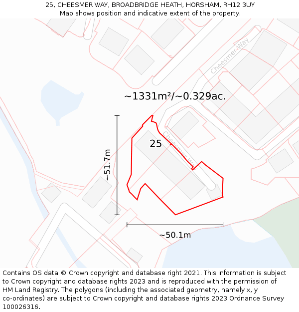25, CHEESMER WAY, BROADBRIDGE HEATH, HORSHAM, RH12 3UY: Plot and title map