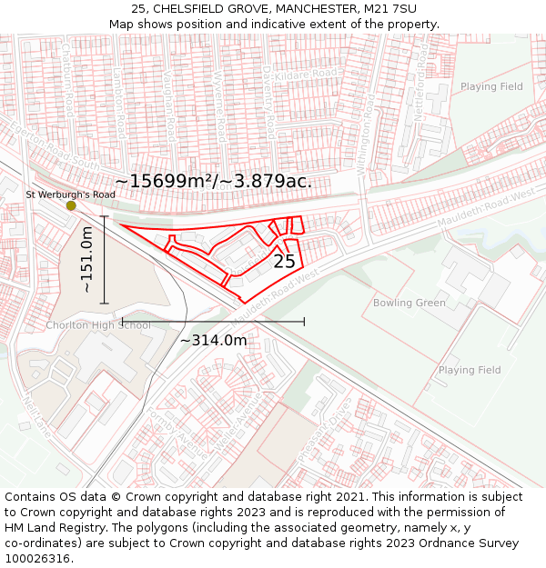 25, CHELSFIELD GROVE, MANCHESTER, M21 7SU: Plot and title map