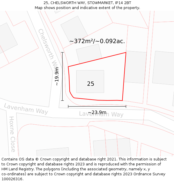 25, CHELSWORTH WAY, STOWMARKET, IP14 2BT: Plot and title map