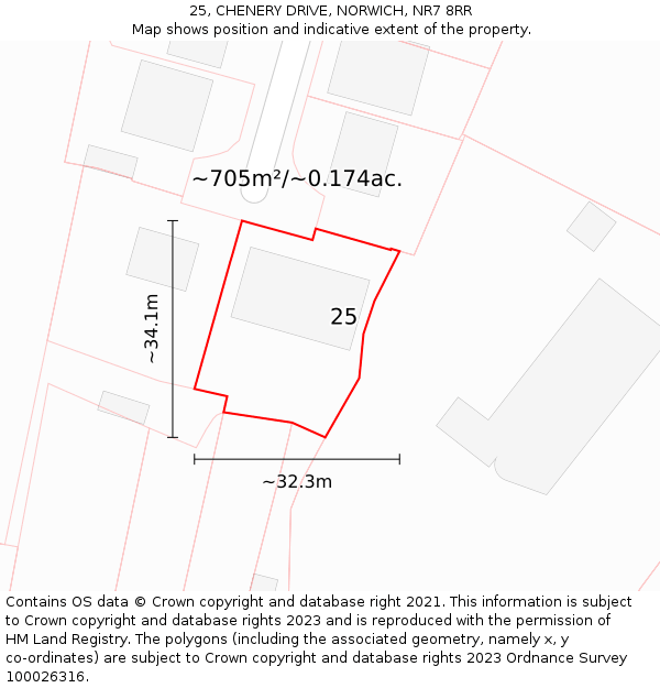 25, CHENERY DRIVE, NORWICH, NR7 8RR: Plot and title map