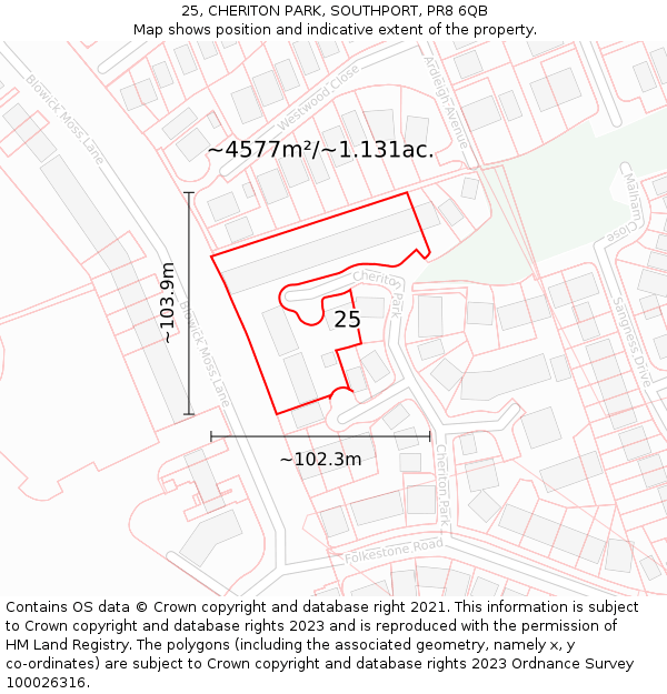 25, CHERITON PARK, SOUTHPORT, PR8 6QB: Plot and title map