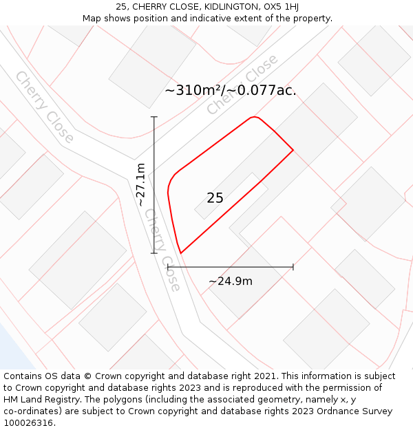 25, CHERRY CLOSE, KIDLINGTON, OX5 1HJ: Plot and title map