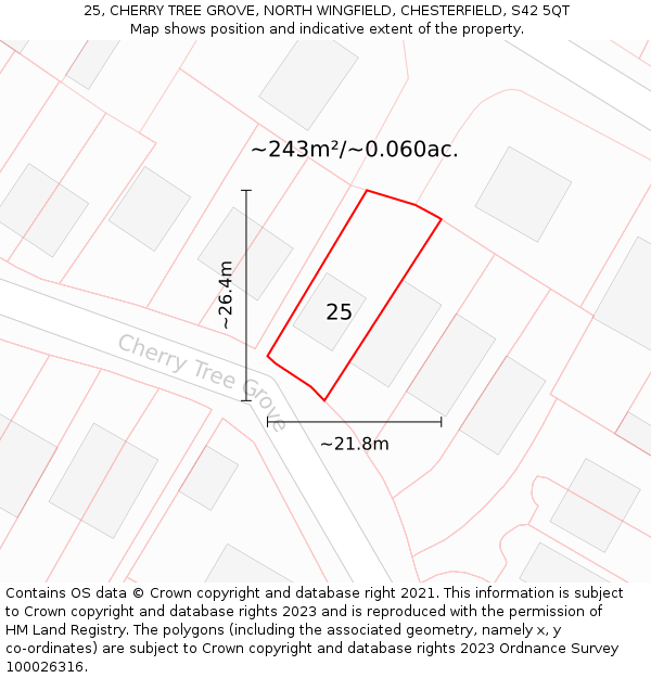 25, CHERRY TREE GROVE, NORTH WINGFIELD, CHESTERFIELD, S42 5QT: Plot and title map