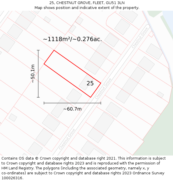 25, CHESTNUT GROVE, FLEET, GU51 3LN: Plot and title map