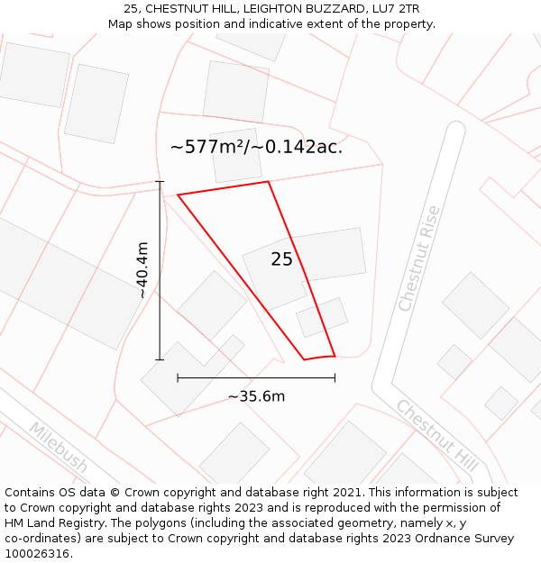 25, CHESTNUT HILL, LEIGHTON BUZZARD, LU7 2TR: Plot and title map