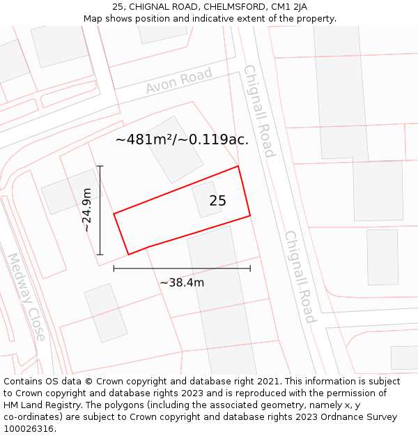 25, CHIGNAL ROAD, CHELMSFORD, CM1 2JA: Plot and title map