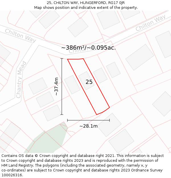 25, CHILTON WAY, HUNGERFORD, RG17 0JR: Plot and title map