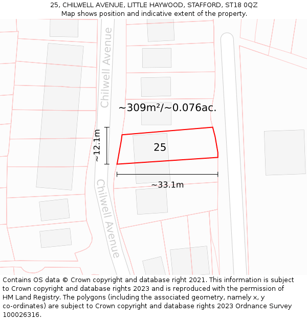 25, CHILWELL AVENUE, LITTLE HAYWOOD, STAFFORD, ST18 0QZ: Plot and title map