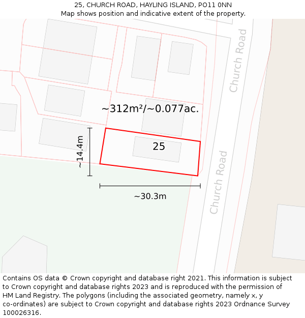 25, CHURCH ROAD, HAYLING ISLAND, PO11 0NN: Plot and title map